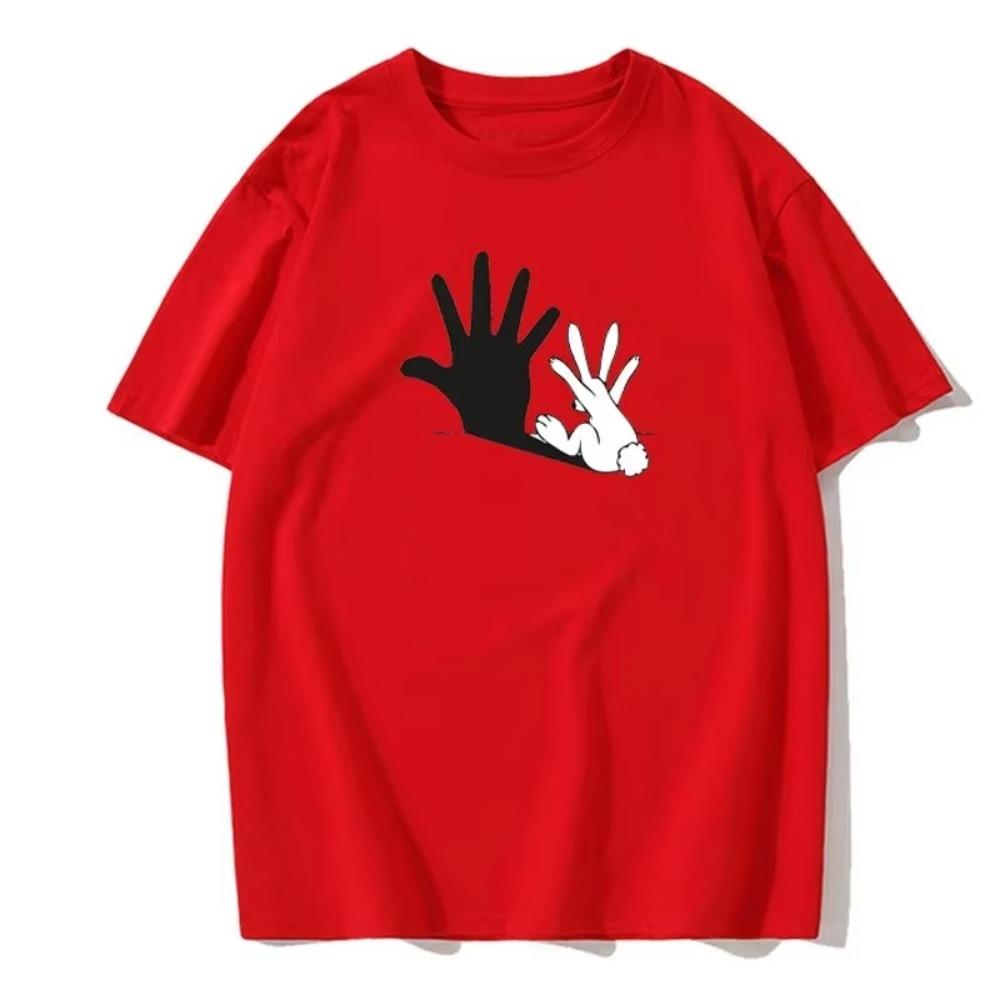 Funny Bunny Print T-shirt for You Men's European Size Round Neck Fashionable Short-sleeved Summer Top Casual Versatile T-shirt