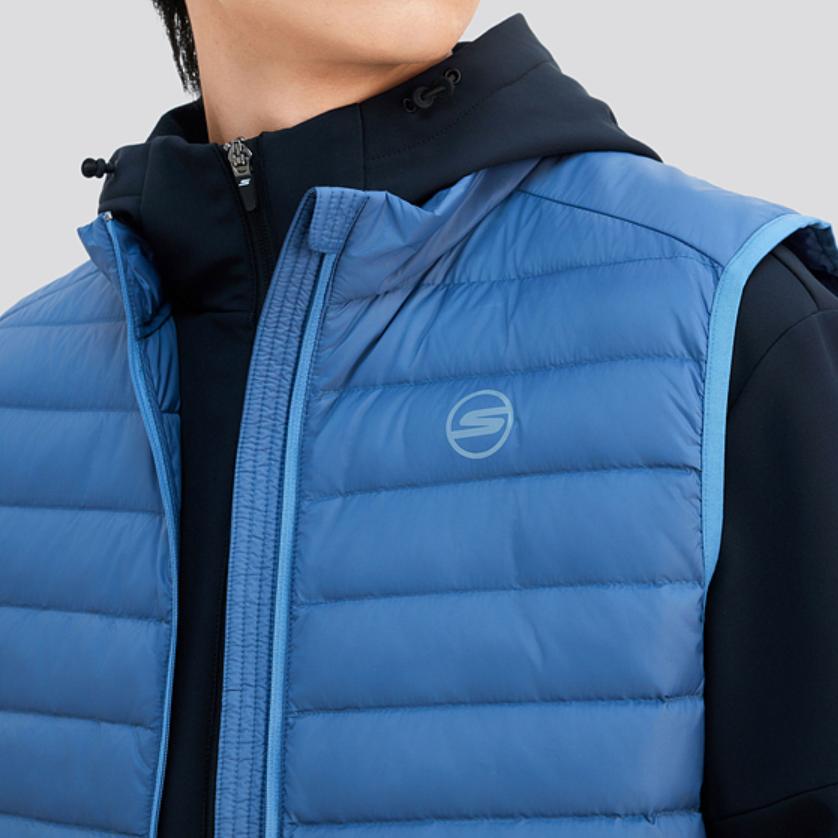 Skechers Sport Lifestyle Series Stand Collar Windproof Warm Down Vest Men Vests Horizon-Blue P424M067-02X6