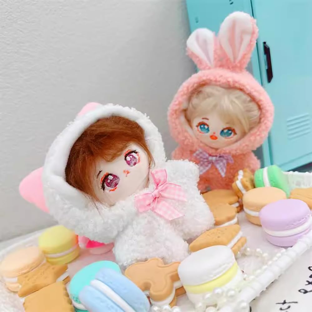 niannyyhouse 10cm Plush Clothes Coveralls Dinosaur Rabbit Bear Moose Pajamas Cotton Doll Accessories Dress-Up (White)