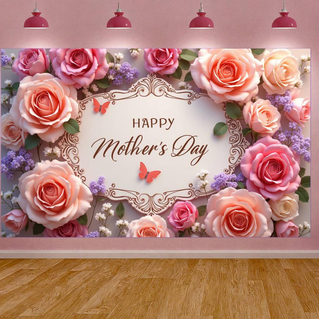 Greeting Background Botanical Holiday Display Happy Mother's Day Background Greenery Ornament Mother's Day Backdrop