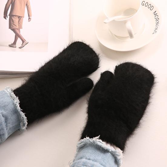 1 Pair Adults Mittens Thickened Stretchy Soft Fuzzy Cozy Cold Resistant Solid Color Windproof Winter Women Gloves for Outdoor