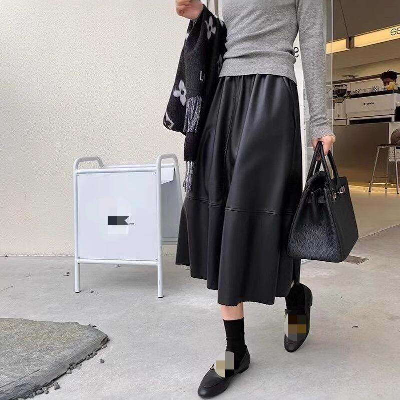 Herbst/Winter 2025 Hochtaillierter Schlankmachender A-Linien-Midi-Rock aus Lammleder für Damen - Vielseitig & Weich