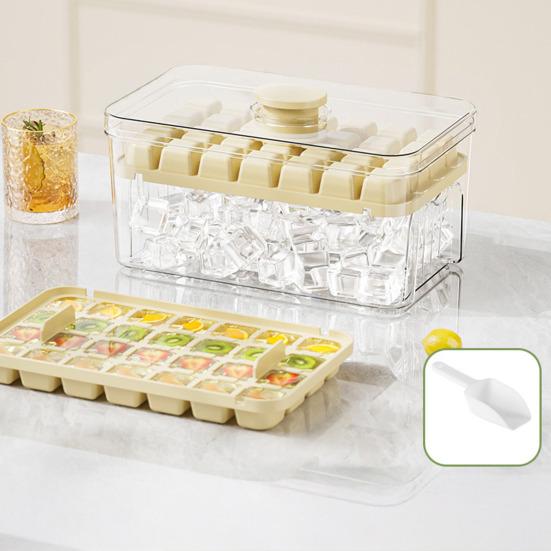 Ice Cube Mold with Lid And Storage Box One-Press Easy-Release Double Layer Ice Tray with Scoop BPA-Free Food Grade Ice Maker for Cocktails Whiskey