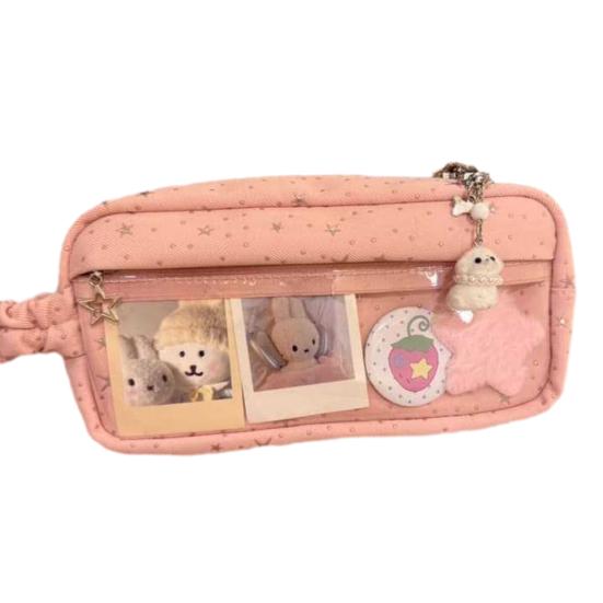 Pencil Case Star Design Extra Large Capacity Zipper Closure Pencil Pouch with DIY Storage Transparent Window School Supplies