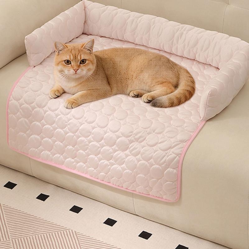 Soft Pet Bed Pad with Cooling Fabric, Washable Care, and Pillow Support for Indoor Use with Couch, Sofa, or Floor Placement