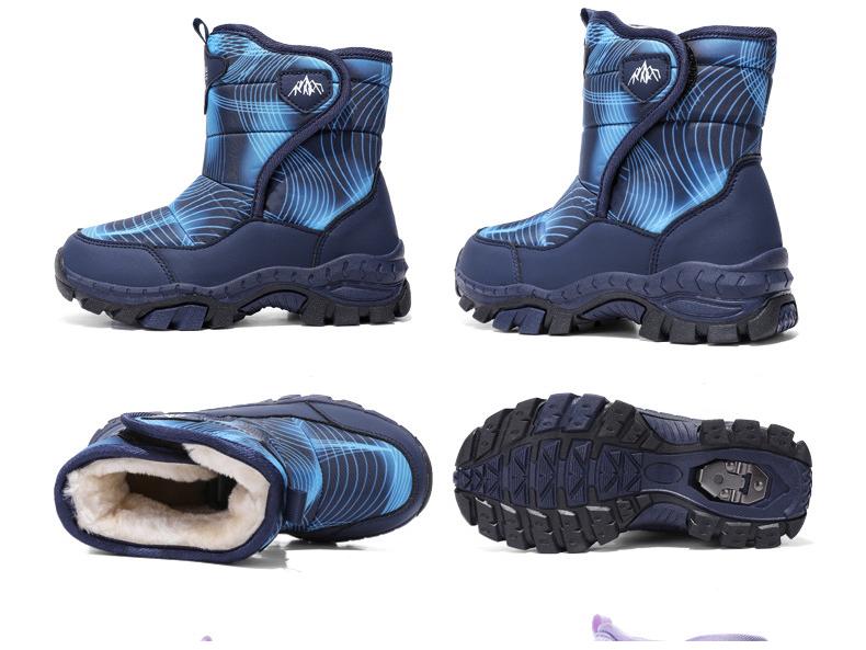 Children's Waterproof Snow Boots with Ice Cleats - Warm, Non-slip, Velvet-lined Winter Boots for Medium To Large Kids, Blue.