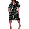 Summer Plus Size V Neck Short Sleeve Knee Pocket  Print Casual Dress For Women