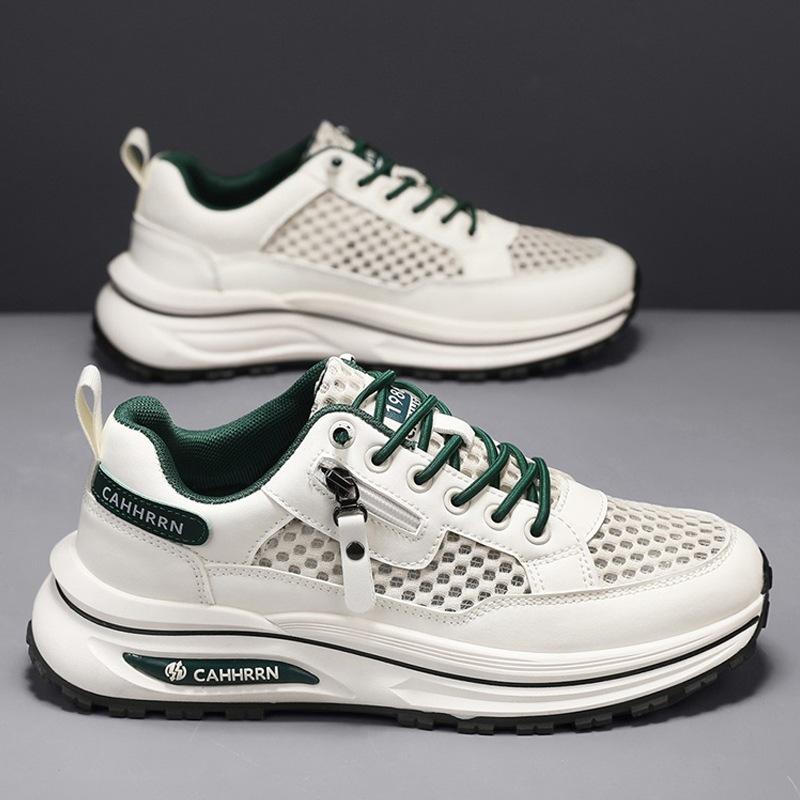 Large Hole Mesh Men's Shoes Summer Breathable Sports Shoes Men's Thick-soled Trendy Shoes Student White Shoes