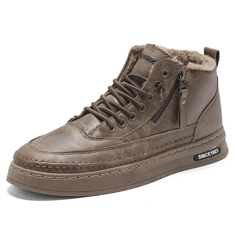 Herren Winter Warme Baumwollschuhe 2024 Neu Klassische Mode Retro Plüsch Bequem Rutschfest Schneestiefel Outdoor Sport Freizeitschuhe