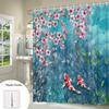 1 szt. Spokojna Sztuka Ryb Koi i Kwiatów Wiśni Zasłona Prysznicowa - Turkusowa Woda z Kwitnącą Sakurą, Żywe Pomarańczowe i Różowe Kwiatowe Des