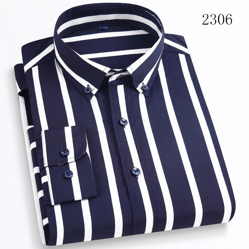 Men's Long Sleeve Casual Shirts No Iron Striped Button Up Square Collar Soft Skin New Style Daily Business Dress Shirts Clothing