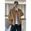 Men Loose Stand Collar Cleanfit Deconstructed Short Bomber Jacket Casual Workwear Outerwear