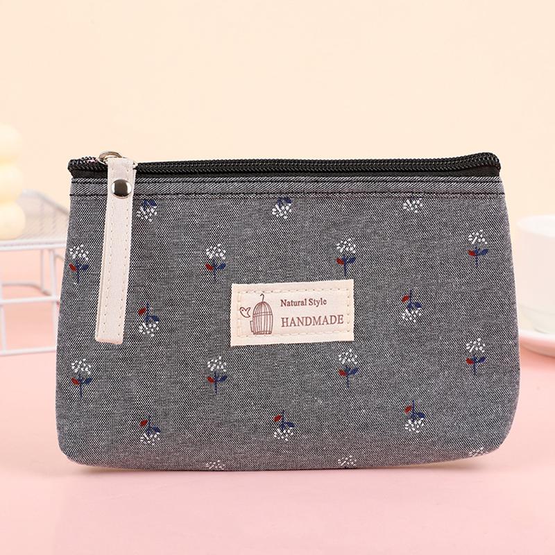 1Pc Storage Bags Cute Toiletry Organizer Purse Rectangle Canvas Small Cosmetic Bag Coin Purse Floral Prints