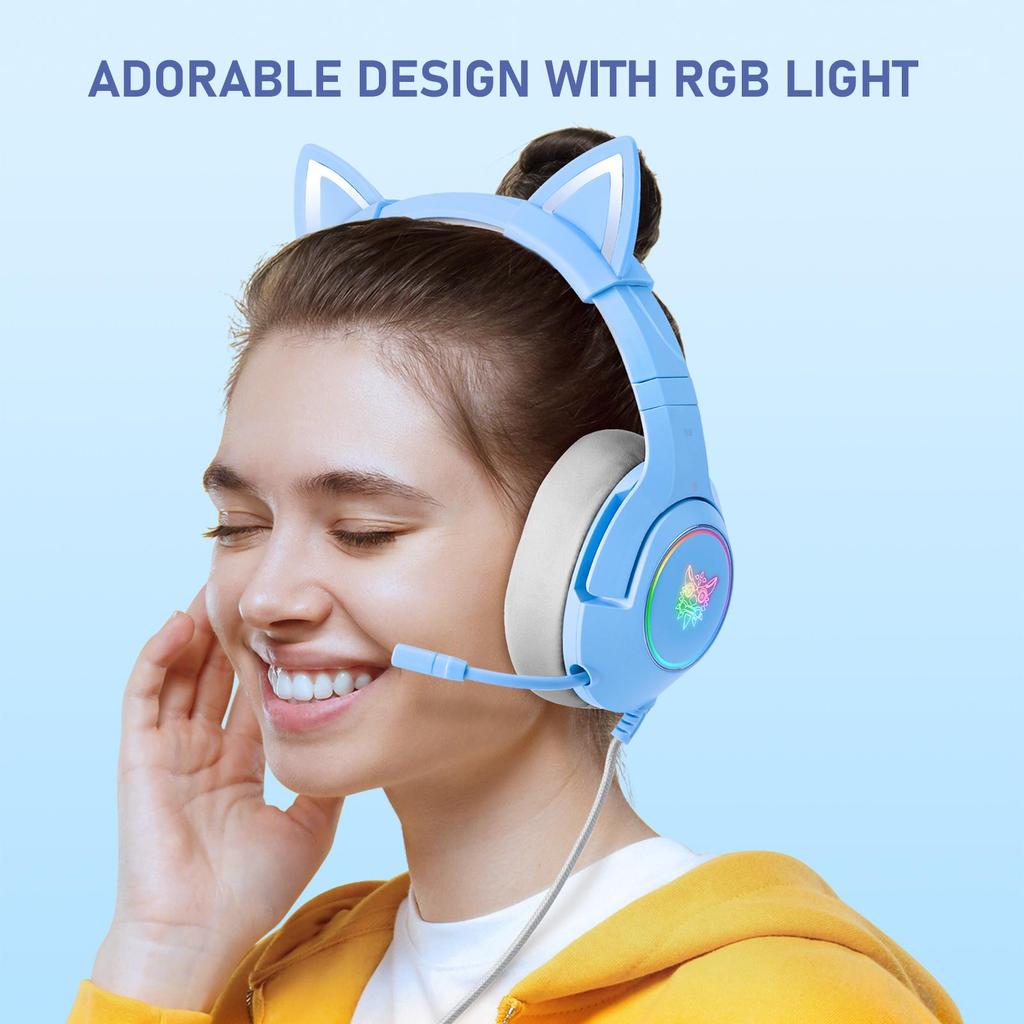 K9 Gaming Headset, Wired Over-Ear Headphones with Detachable Cat Ears, Noise Cancelling Microphone, RGB Backlight, Surround Sound for PC PS5 PS5 Xbox