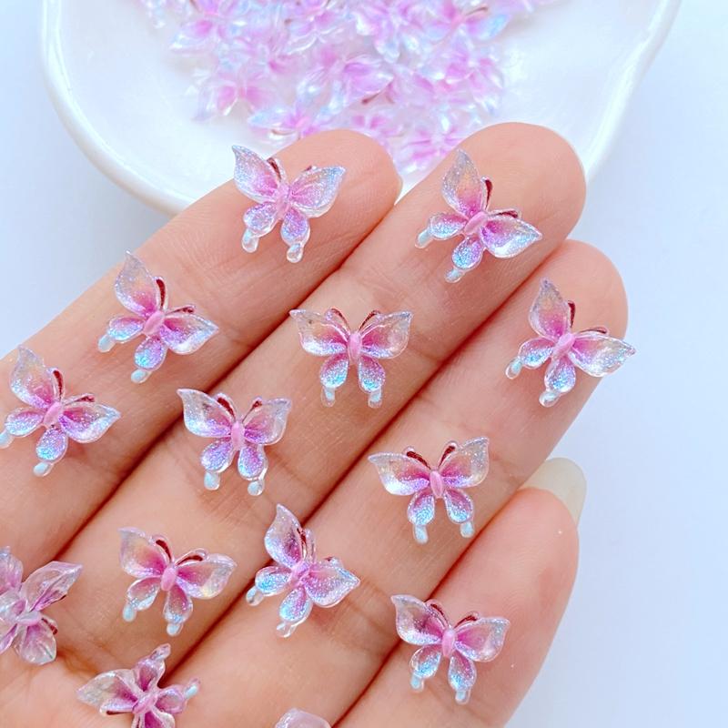 50Pcs New Cute Mini 9*11mm Shiny Butterfly Flat Back Resin Scrapbooking DIY Jewelry Craft Decoration Accessories