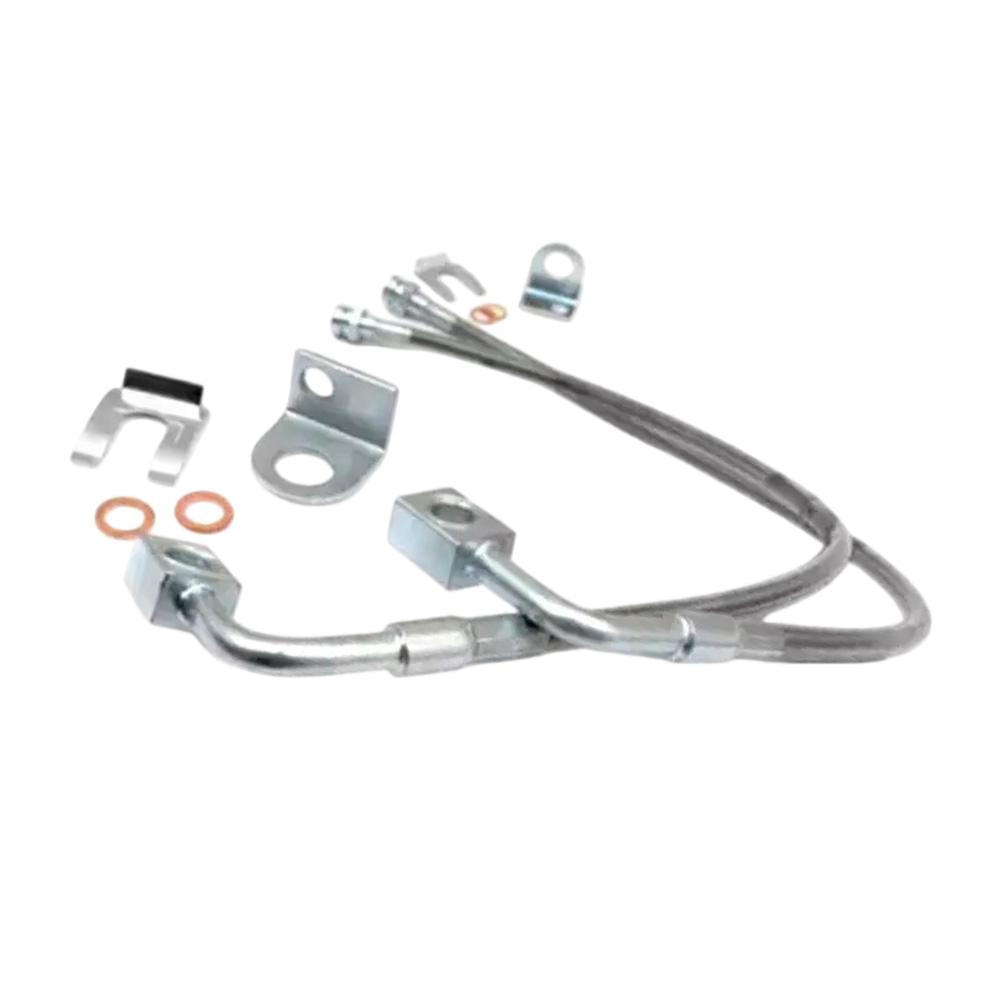 89708 Rear Brake Lines 2PCS Extended Braided- Stainless Steel Fit 4-6in Lift Jeep- Wrangler- JK 2007-2018 Replacement Parts Kit