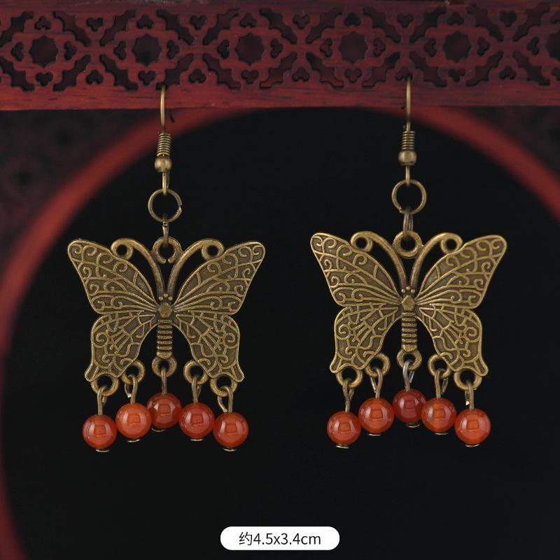 Retro butterfly fringed earrings niche design exotic long temperament high-end earrings women