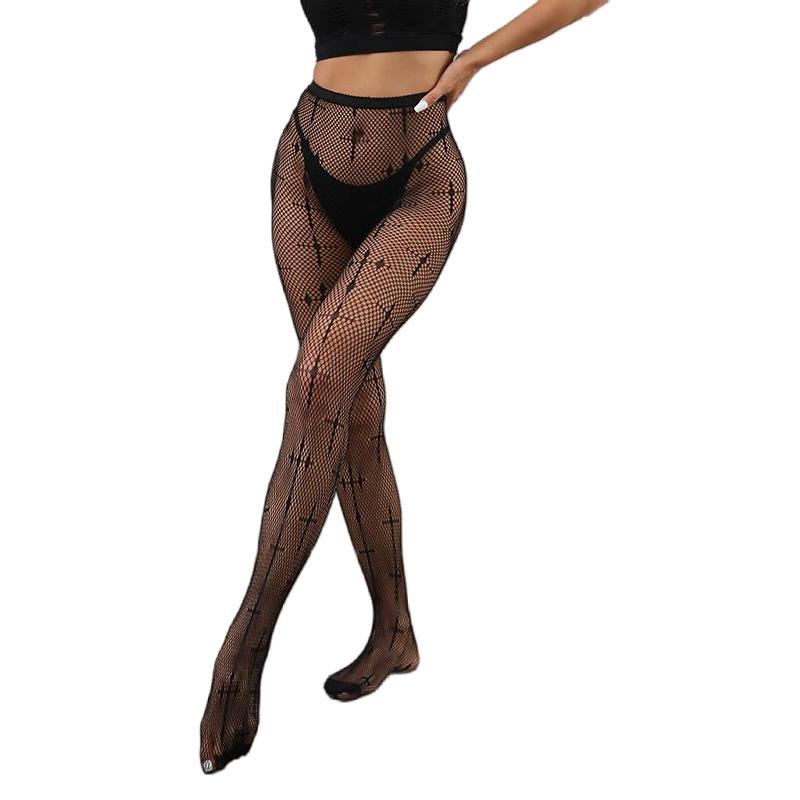 Cross Print Leggings, Women's Elastic, Women's Visible Pantyhose, Sweat Wicking and Anti Glare Stockings