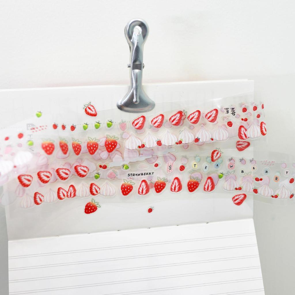 Rabbit Pear: Strawberry Fruit Slice Die-cut Tape - Cute Creamy Sticker Roll for Journaling and Collage.