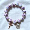 Ceramic Beaded Bracelet with Religious Charms Stretch Elastic Band Handmade Jewelry Accessory for Daily Wear and Special Occasions