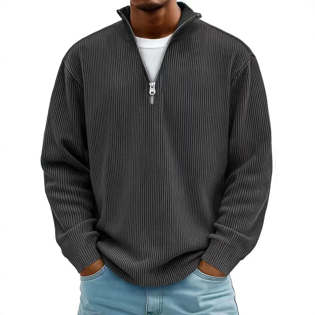 Cord-Sweatshirts Herren Herbst Einfarbig Langarm Kleidung Herren Lässig Locker Reißverschlusskragen T-Shirts Mann Oberbekleidung