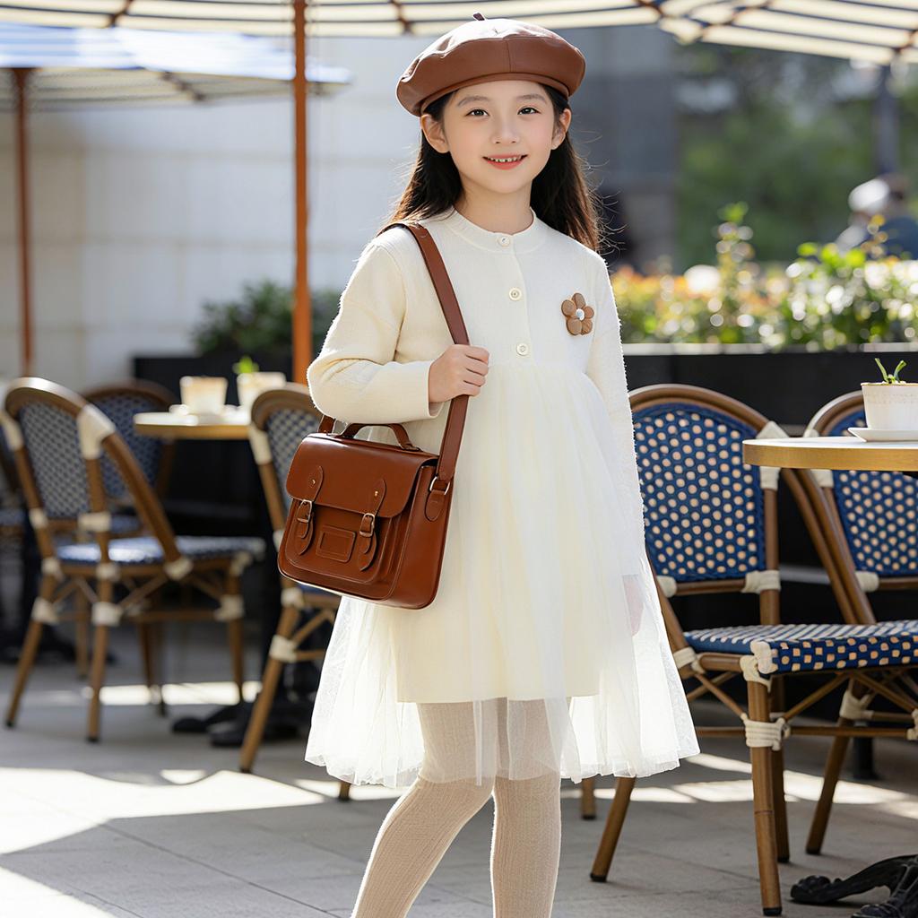 Girls' Knitted Dress Spring and Autumn Sweet Mesh Skirt