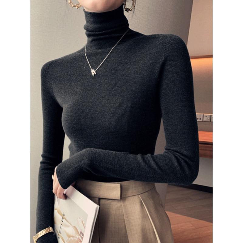 High-collar Knitted Bottoming Shirt Women's Fall and Winter Soft Slim Temperament Within The Sweater Ride