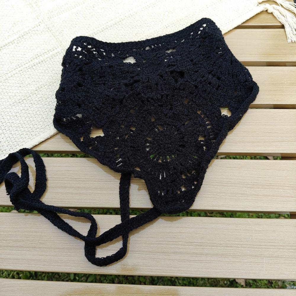 Handmade Crochet Hair Scarf Knitting Half Skirt Butt Curtain Hollow Out Triangle Headscarf Tied DIY Elegant Hair Accessories