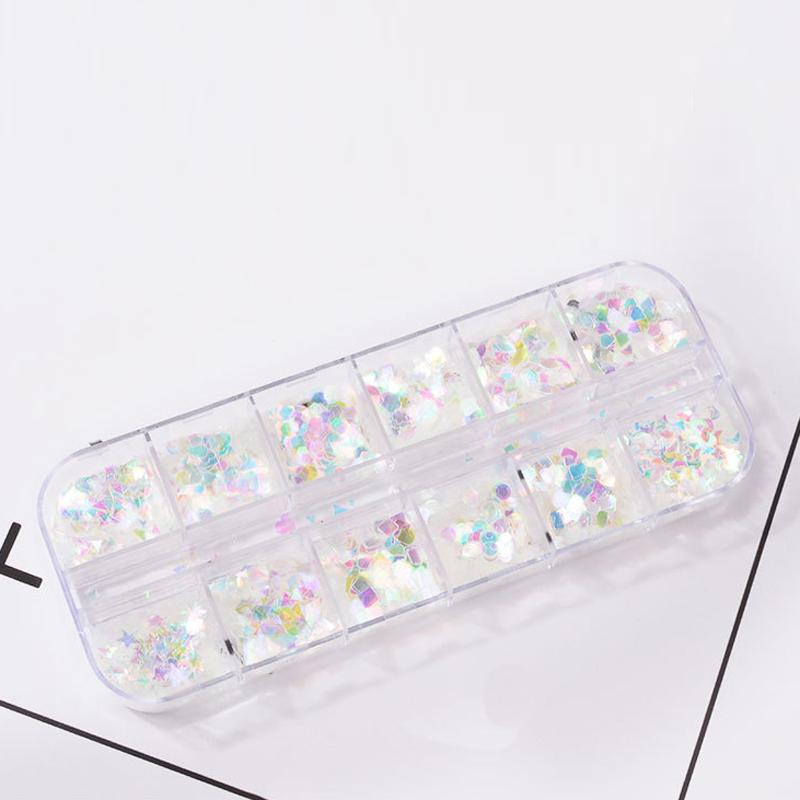 1 Box 12 Styles Star Heart Nail Glitter Symphony Blue Transparent Sequins DIY Nail Art Decoration Manicure Tools