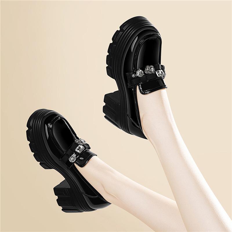 British style thick heel small leather shoes women s versatile CM platform early spring single shoes black patent leather platform loafers 34 5560₽