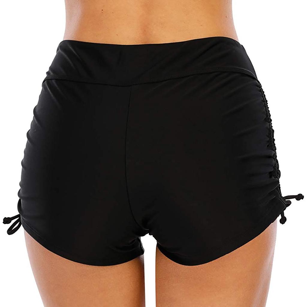 Women's Solid Color Bottom Up Light Proof  Motion Yoga Drawstring Swimming Trunk