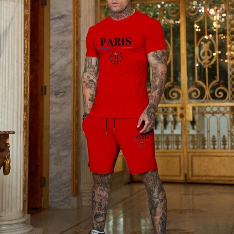 

Summer 2025 new men s short-sleeved T-shirt + shorts two-piece set, fashion outdoor jogging XXS