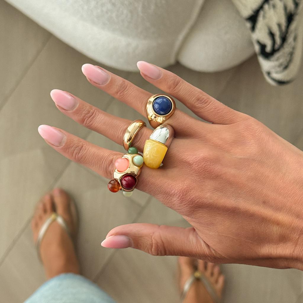 European and American ins special-shaped inlaid colored resin gemstone ring, niche splicing and smudging asymmetrical ring for women