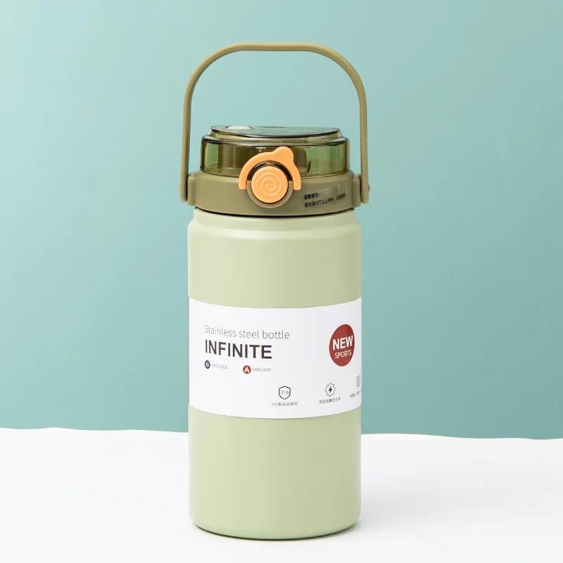 Thermische Wasserflasche aus Edelstahl Thermoskannen Vakuumflasche mit Strohhalm Becher Tragbare Kalt-Heißgetränke Thermosbecher Fitnessstudio 1L/1.2L