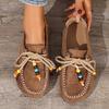 Boho Beaded Fringe Lace-Up Penny Loafers for Women , Tassel Loafers, Ladies Loafers
