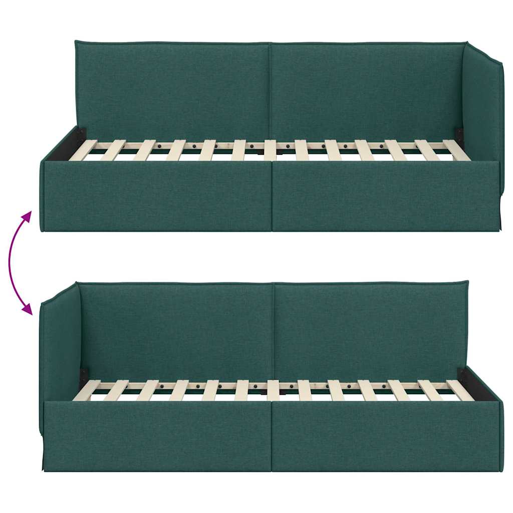 Corner Bed Frame with Headboard Dark Green 80 X 200 Cm Fabric