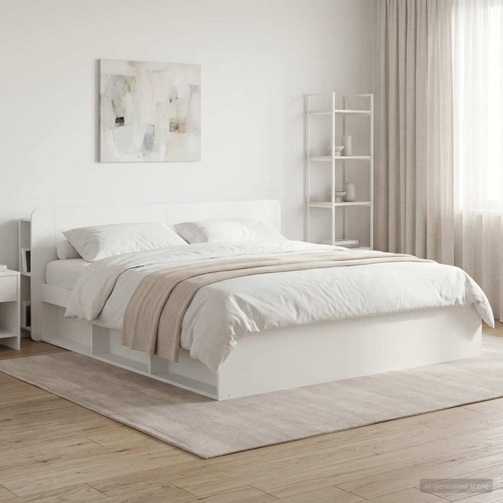 Headboard Cabinet with Storage High Gloss White Particleboard