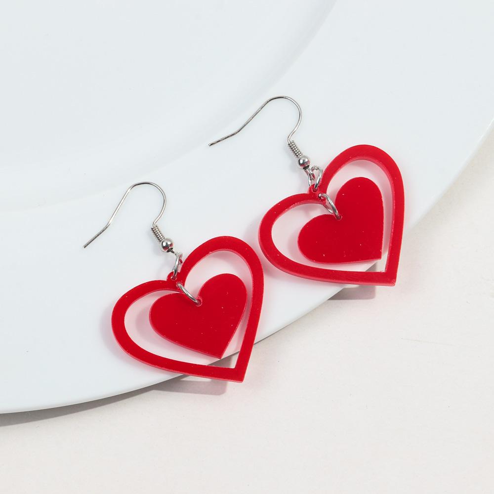 New Red Acrylic Hollow Heart Drop Earrings for Women Girls Love Geometric Spliced Pendant Earring Jewelry Valentine s Day Gifts