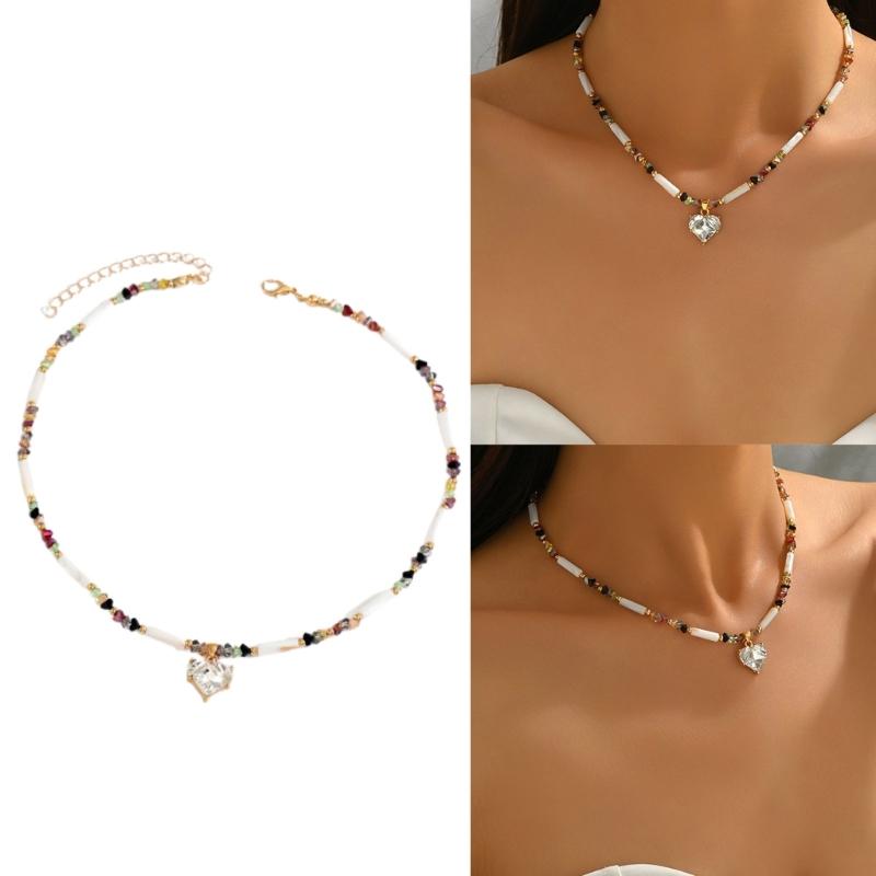 Bohemian Elegant Adjustable Heart Pendant Clavicle Necklace With Imitation Pearls For Women Girls Jewelry Gift
