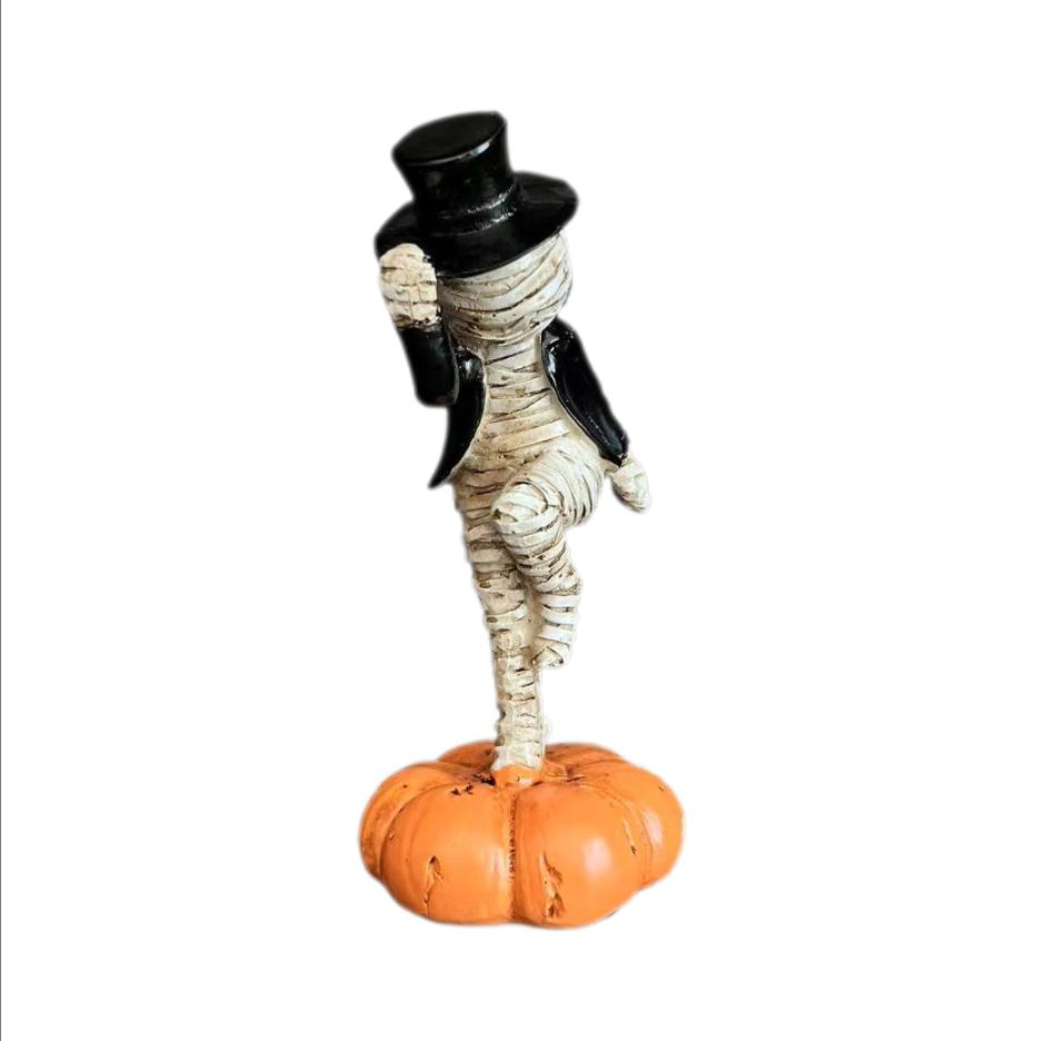 1 Piece Suitable for Halloween Pumpkin Base Mummy Figurine, Quirky Desktop Decoration, Resin Craft Small Statue