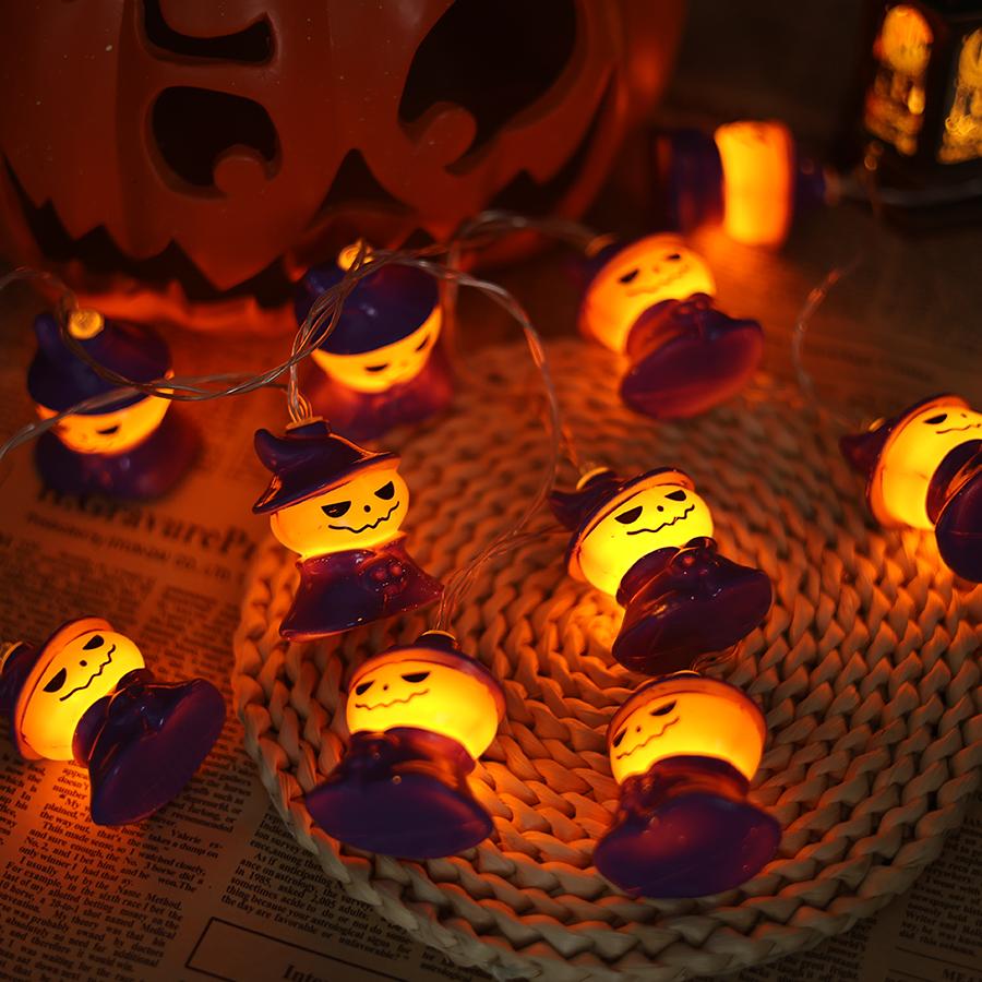 

Halloween LED Pumpkin Ghost Wizard Lantern String Ghost Festival Shopping Mall Bar Decoration Atmosphere Lights 1.5m 10led-battery теплый белый