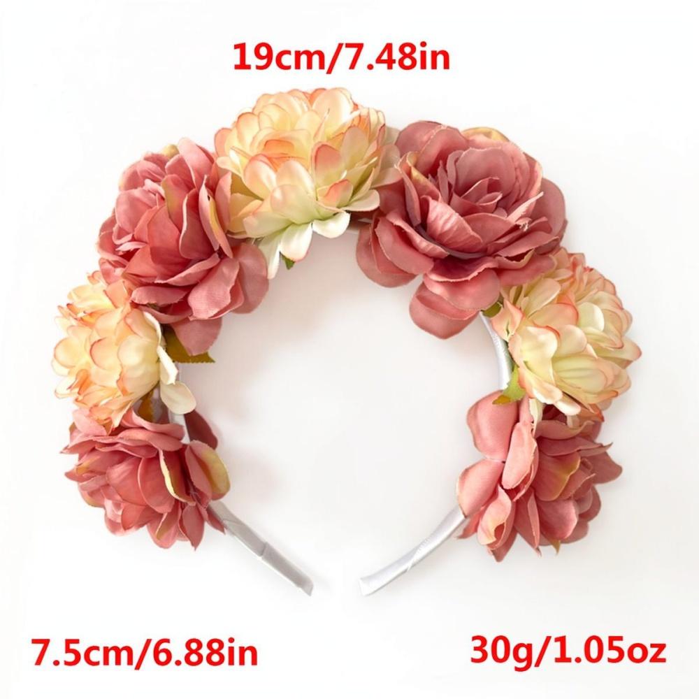 Rose Flower Bohemian Headband Women Bride Floral Wreath Head Hoop Hair Accessories Wedding Festival Mexican Party Decoration