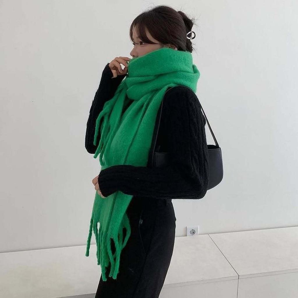 Versatile Monochrome Mohair Pull Scarf Winter Warm Soft Waxy Sweet Solid Color Student Scarf