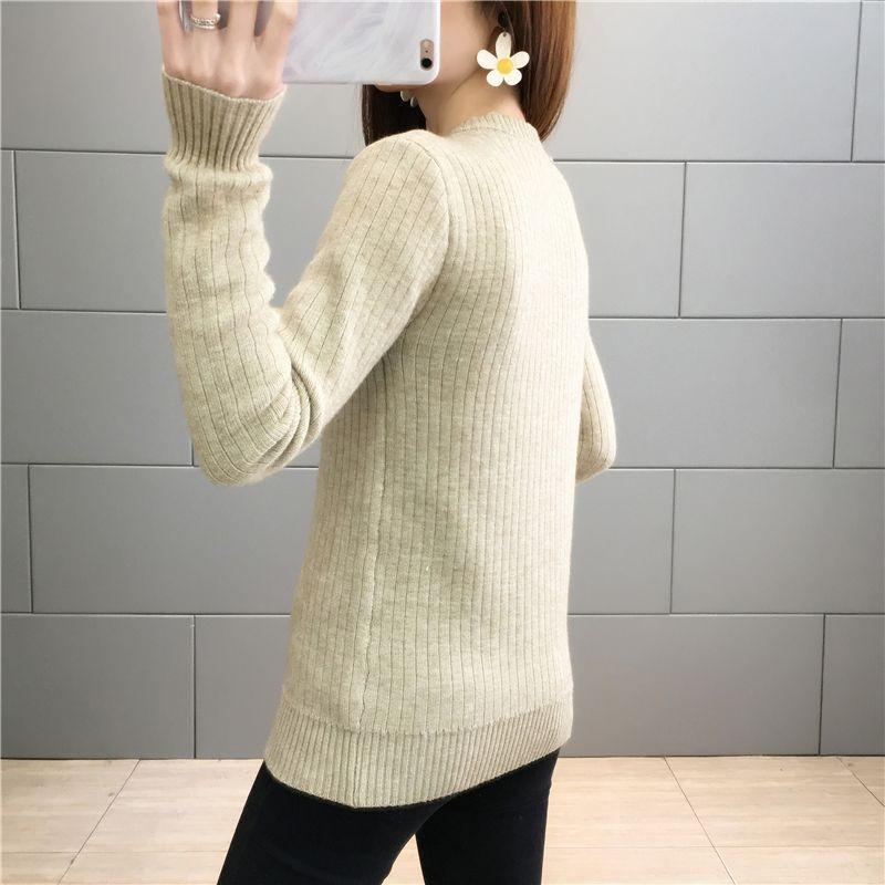 Women Elegant Thicken Velvet Lined Sweater Winter Warm Sueter Fleece Knitted Pullover Slim Round Neck Knitwear
