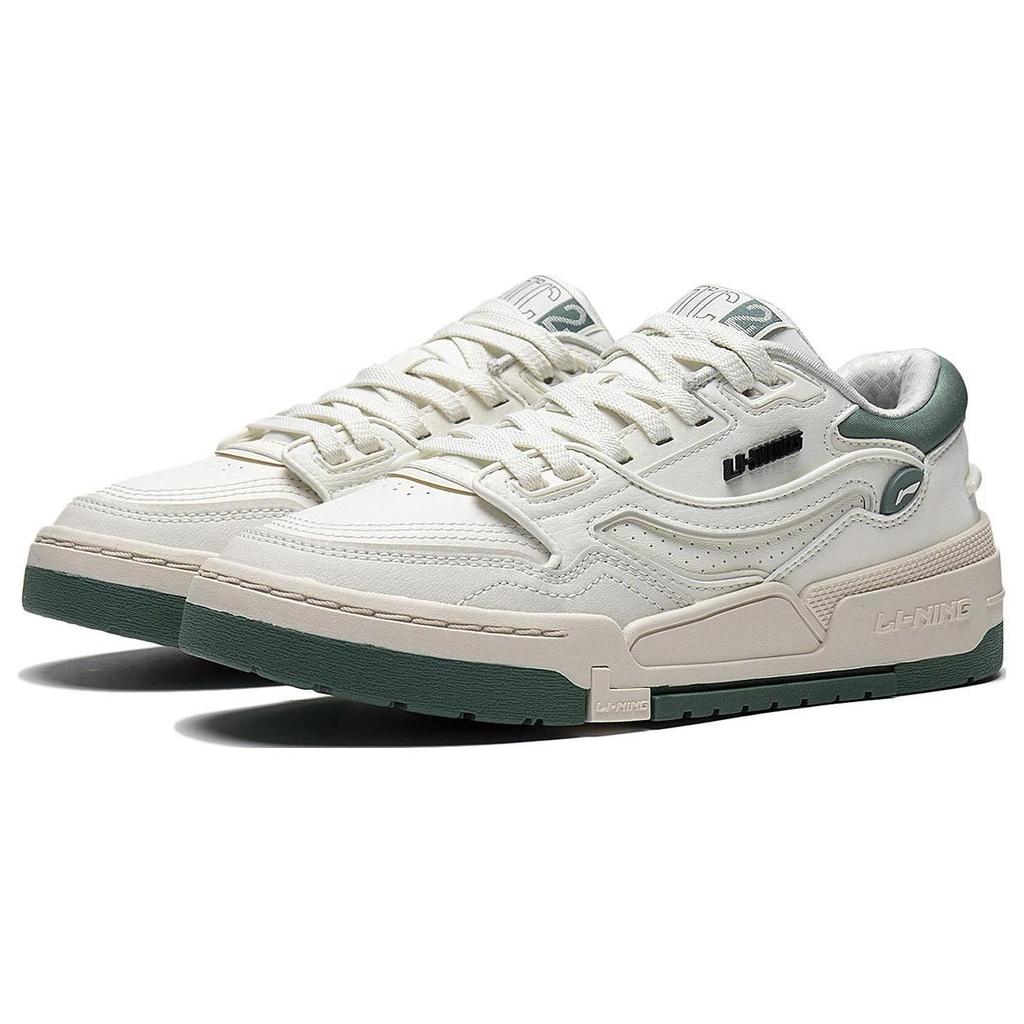 Li Ning 001 BTC Abrasion Resistant Breathable Low top Skateboard Shoes Women's White Green AGCT008-1