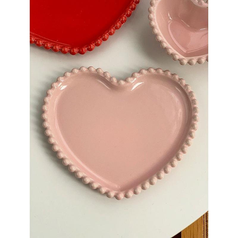 Kreative Rosa Perlenpunkte Keramik Herz Speiseteller Geschirr Haus Dessert Kuchenplatte Porzellan Salatteller Küchenutensilien Neu