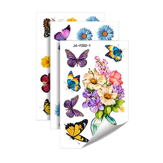 3 Pcs Painted Vase and Butterflies Wall Stickers Removable Self-Adhesive Flower Vase Wall