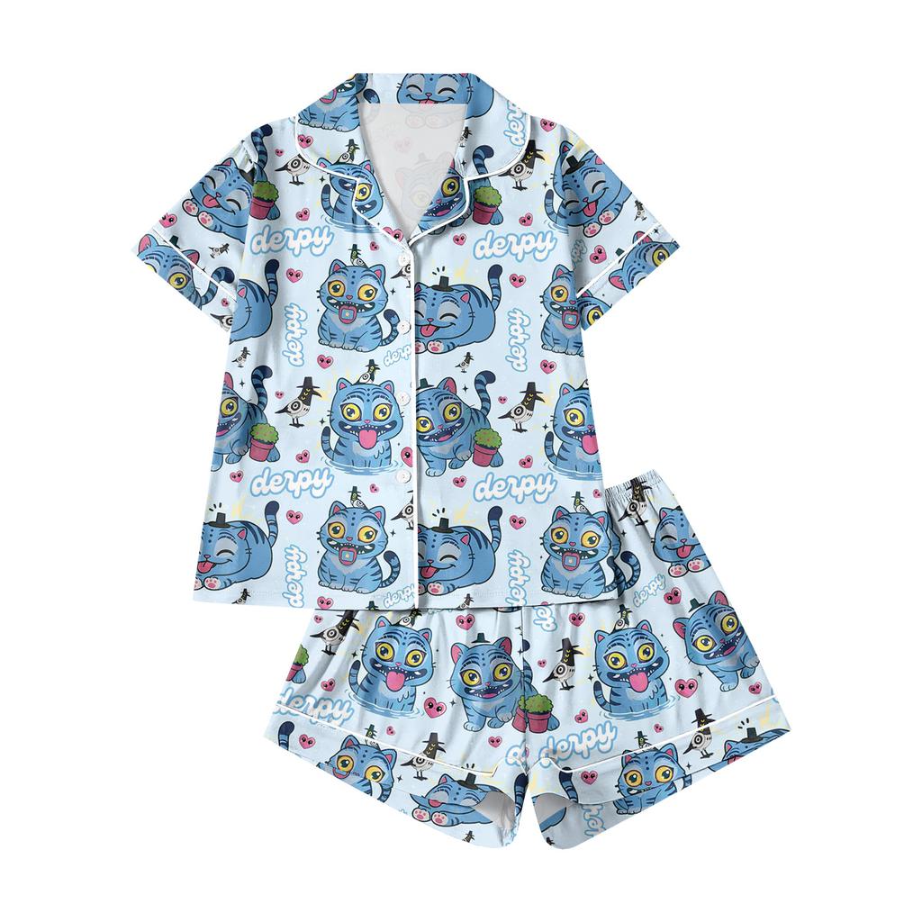 Children's Home Clothes Pajamas Set Short-sleeved Top Shorts Two-piece Set Outer Wear Play Cardigan Clothes