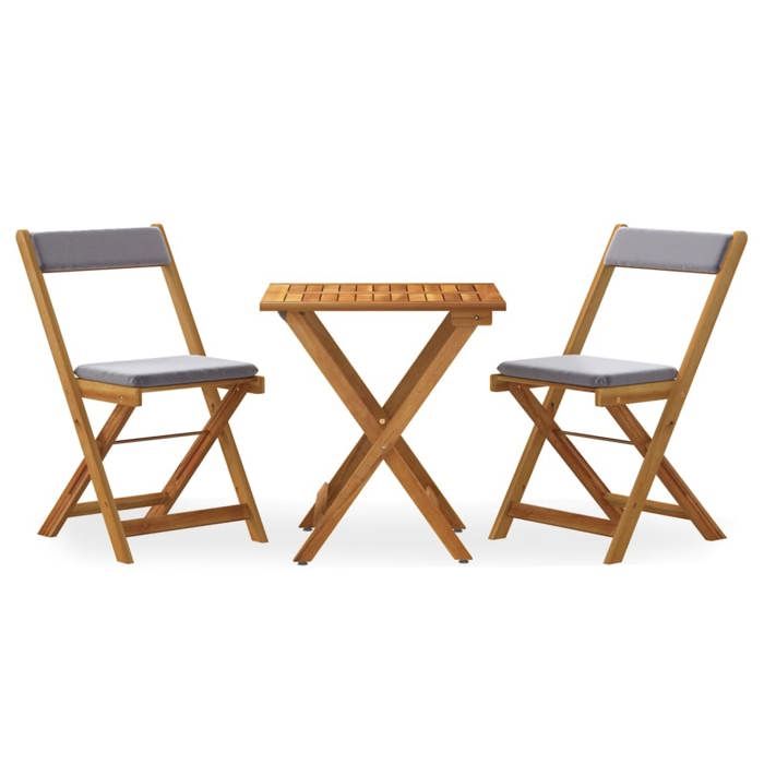 VidaXL Ensemble de bistro pliable 3 pcs avec coussins Acacia solide , ensemble de meubles, table et chaises d'extérieur, 319705