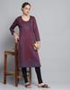 MONTE CARLO Womens Self Design Wine Round Neck Full Sleeve Kurti